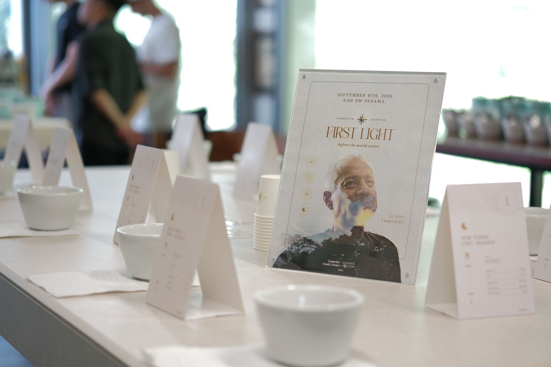 The cupping table set for the First Light collection